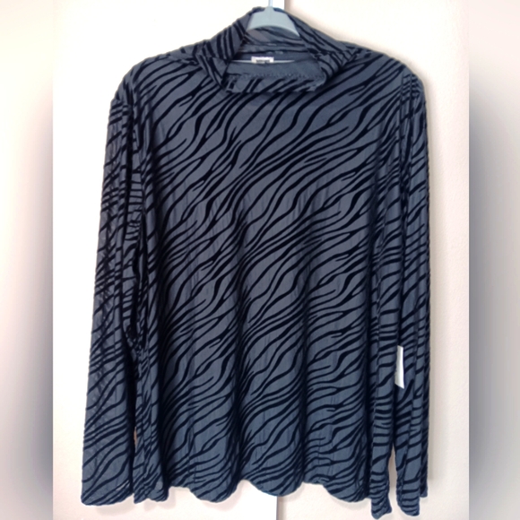 Anne Klein Women's (Size XL) Black Velvet Animal Burnout Long Sleeve Top (NWT) - Picture 1 of 10